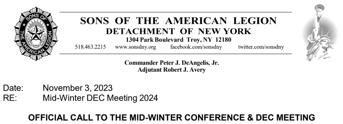 OFFICIAL CALL TO THE MID-WINTER CONFERENCE & DEC MEETING 2024